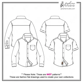Boys Shirts Fashion Flat Sketches / Kids Fashion Technical Drawings (2 Styles) / CAD Design / Vector Templates for Adobe Illustrator