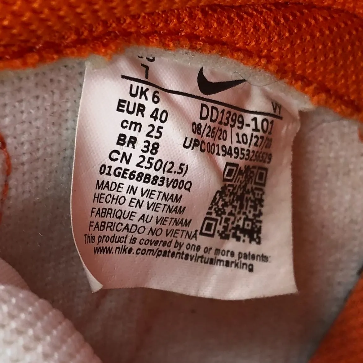 Nike Dunk High SP 'Syracuse' 2021 Men's White/Orange Sneakers - Size 7 ( COA)
